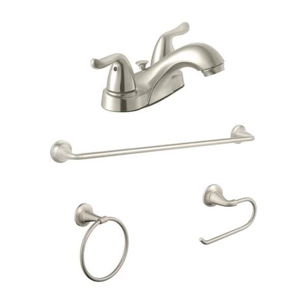Glacier Bay Constructor 4 in. Centerset 2-Handle Bathroom Faucet and Bath Accessory Value Kit in Brushed Nickel