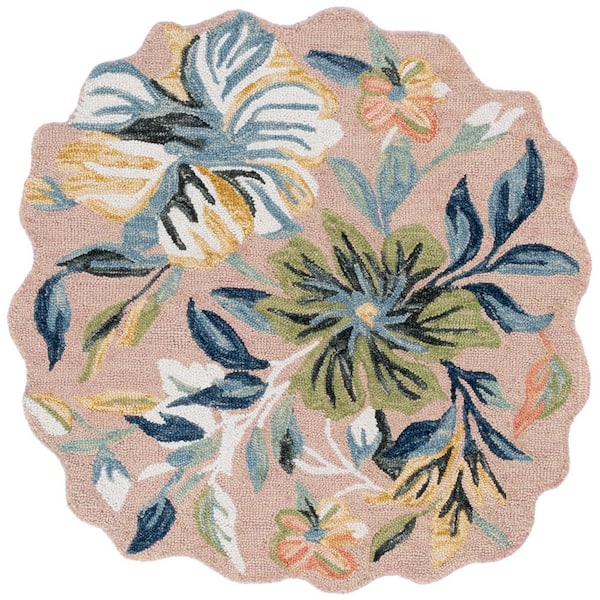 Jardin 6 ft. x 6 ft. Scalloped Pink/Blue Leafy Floral Area Rug