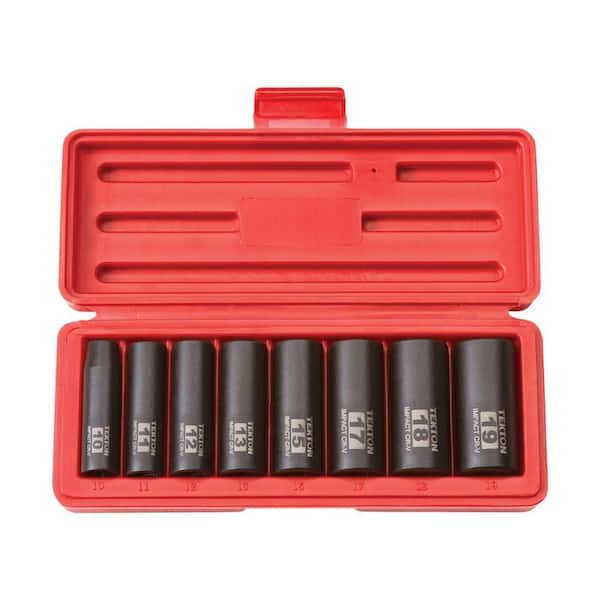 TEKTON 3/8 in. Drive 10-19 mm 6-Point Deep Impact Socket Set