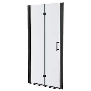 34 in. W x 72 in. H Bifold Semi Frameless Shower Door in Black Finish with Clear Glass