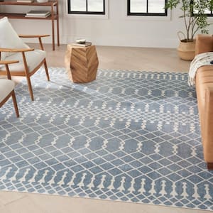Astra Machine Washable Blue 8 ft. x 10 ft. Moroccan Transitional Area Rug