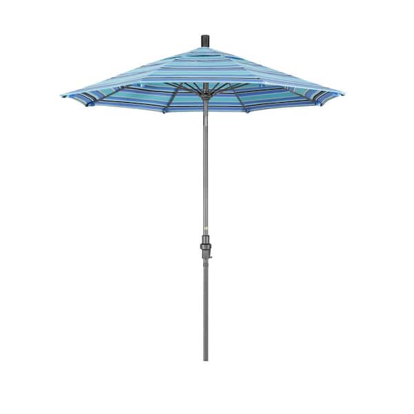 California Umbrella 7.5 ft. Grey Aluminum Market Collar Tilt Crank Lift Patio Umbrella in Dolce Oasis Sunbrella