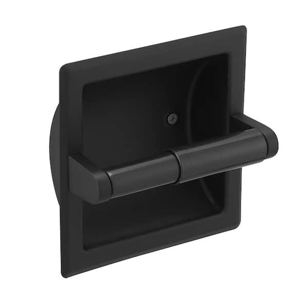 BWE Smack Recessed Toilet Paper Holder Contemporary Hotel Style Tissue Holder Includes Rear Mounting Bracket in Matte Black