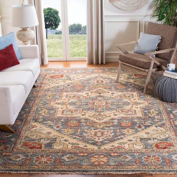 Samarkand 9 ft. x 12 ft. Blue/Ivory Oriental Area Rug
