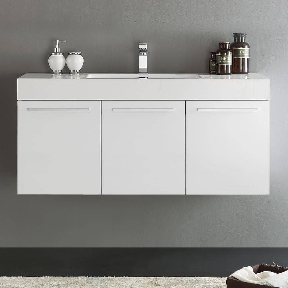 Vista 47" Glossy White Wall-Mount Bathroom Vanity