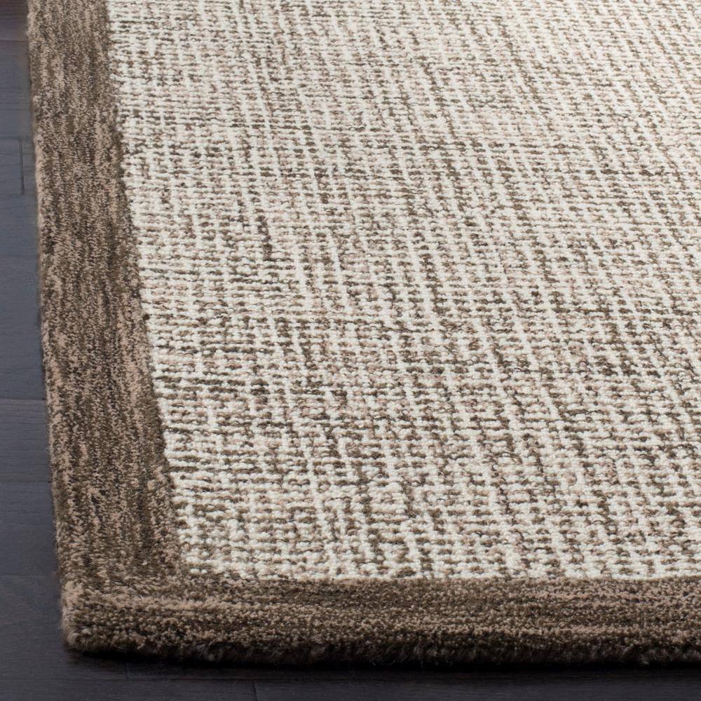 Ivory and Brown Handmade Wool Tufted Square Area Rug