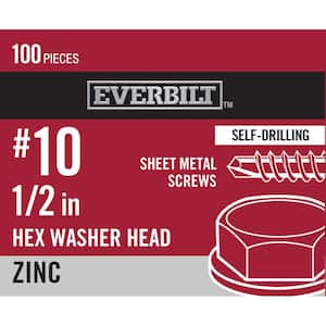 #10 x 1/2 in. Hex Head Zinc Plated Sheet Metal Screw (100-Pack)