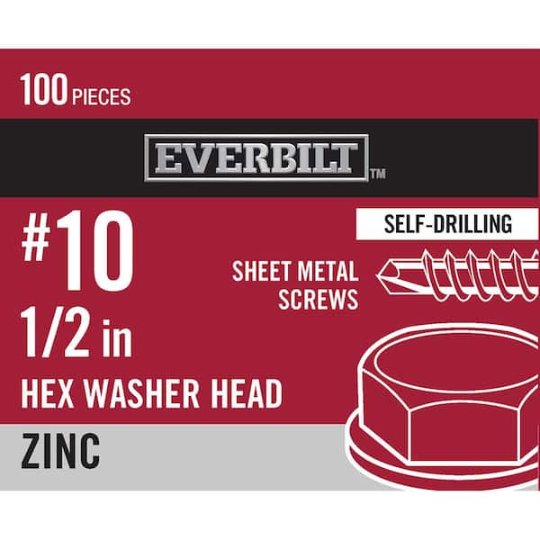 Everbilt #10 x 1/2 in. Hex Head Zinc Plated Sheet Metal Screw (100-Pack)