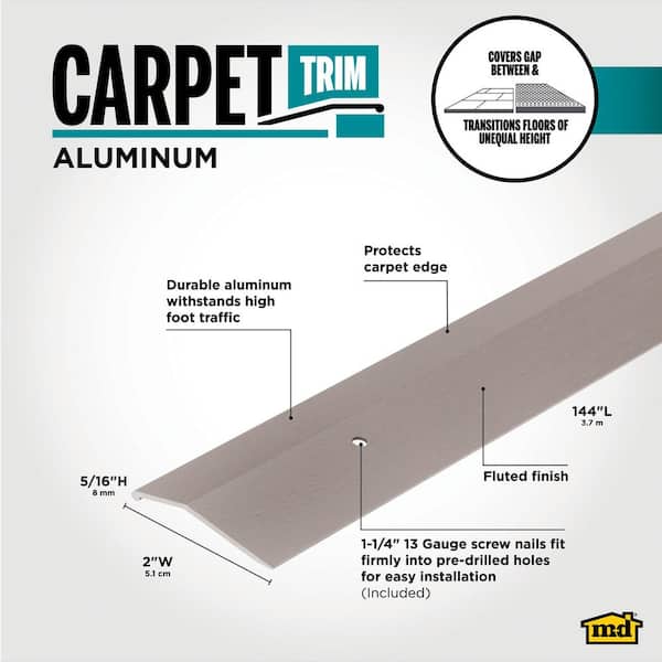 2 in. x 144 in. Pewter Aluminum Carpet Trim Transition Strip Hammered