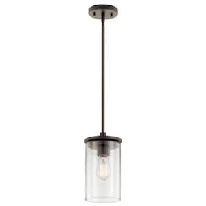 Crosby 1-Light Olde Bronze Contemporary Shaded Kitchen Mini Pendant Hanging Light with Clear Glass