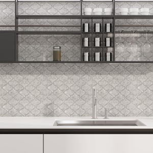 Zurich Gray Arabesque 10.48 in. x 10.66 in. 3.3 mm Stone Peel and Stick Backsplash Tile (6.21 sq. ft. / 8-Pack)