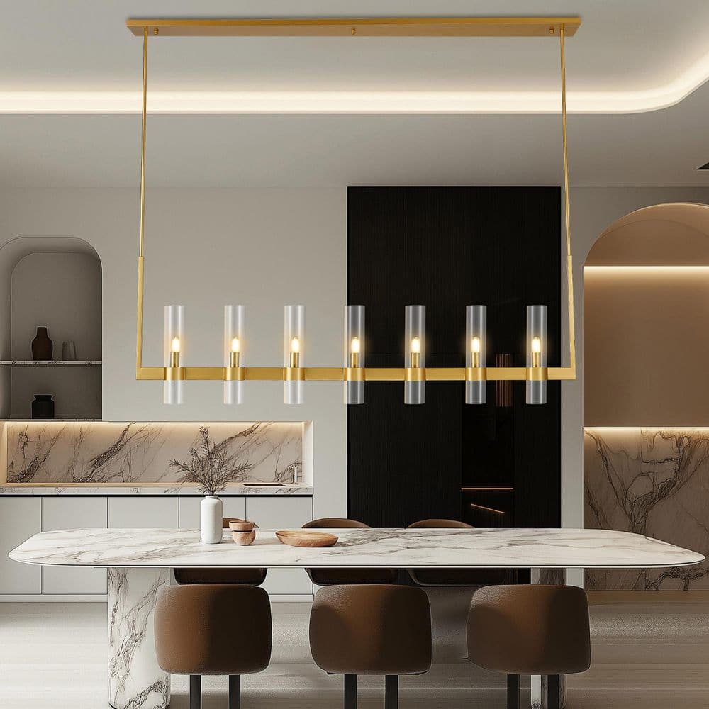 7-Lights 55 in. Dimmable Gold Kitchen Island Linear Chandelier with Glass Shade for Foyer Living Room (Bulbs Included) price history on PriceWatchPro