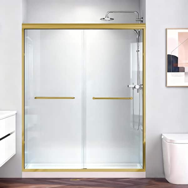 56-60 in. W x 72 in. H Semi-Frameless Sliding Shower Door in Brushed Gold with 1/4 in. Thick Tempered Glass