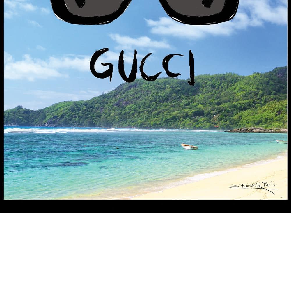 Gucci Sunglasses Beach Scene 14x18 Framed Print