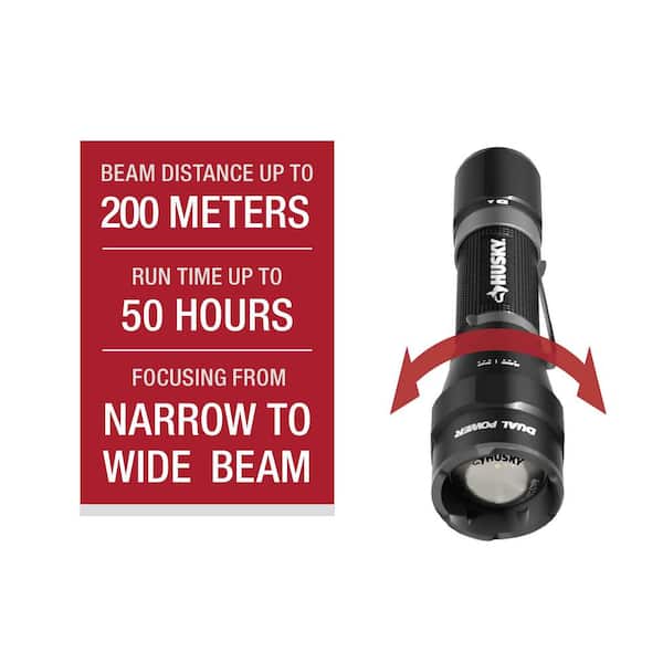 Husky 2000 Lumens Dual Power LED Rechargeable Tactical Focusing