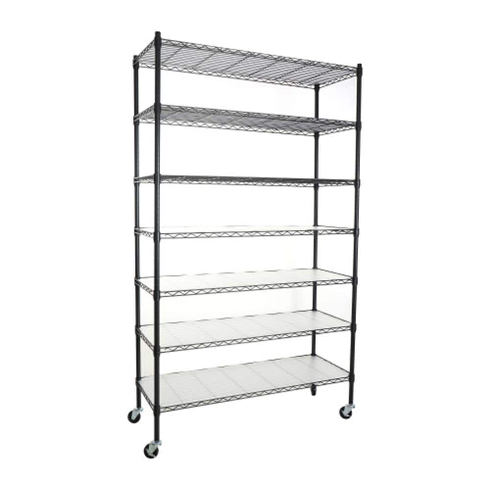 FUNKOL 7-Layer Metal White Kitchen Organizers Storage Rack with Wheels, Adjustable Height, Suitable for Kitchen, Living Room