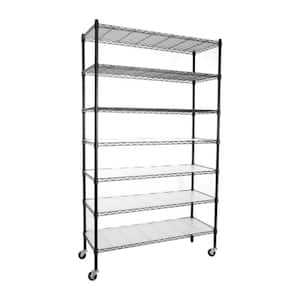 7-Layer Metal Black Kitchen Organizers Storage Rack with Wheels, Adjustable Height, Suitable for Kitchen, Living room