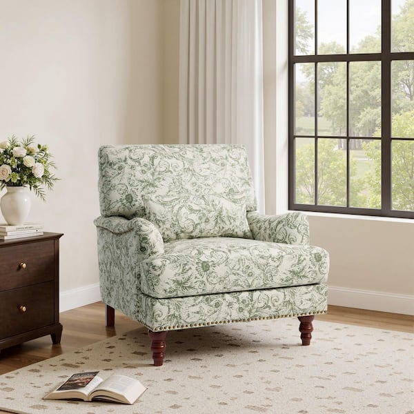 Uixe Plants Beige Flared Arm Linen Arm Chair with Wood Legs (Set