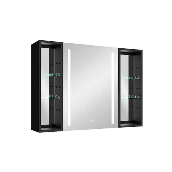 tunuo 40 in. W x 30 in. H Rectangular Black LED Aluminum Wall Surface Mount Medicine Cabinet with Mirror