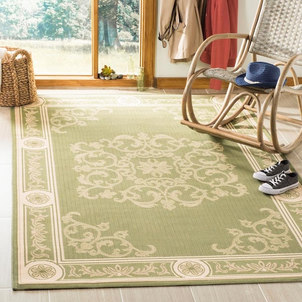 Courtyard Olive/Natural Doormat 3 ft. x 5 ft. Floral Indoor/Outdoor Patio Area Rug
