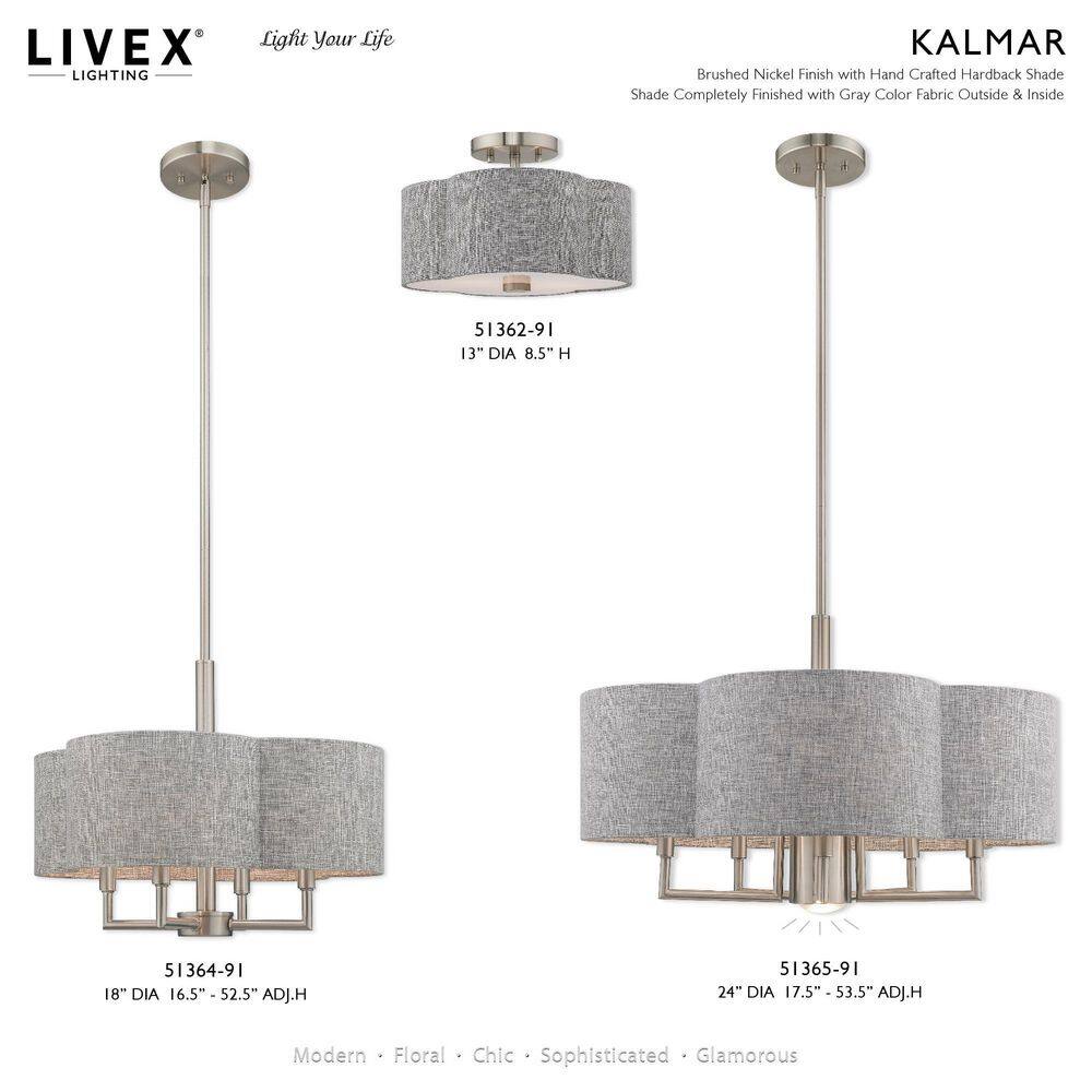Kalmar Clover-Shaped Gray Drum Shade Ceiling Mount in Brushed Nickel