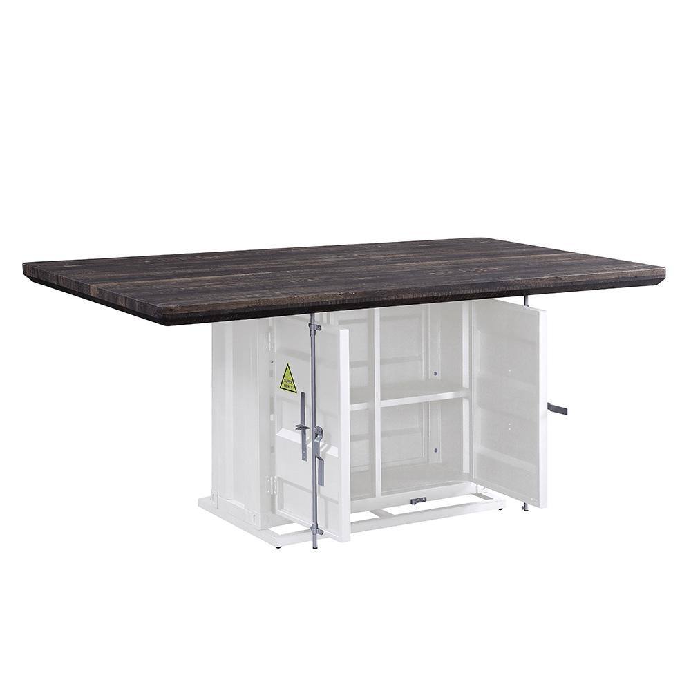 Antique Walnut and White Industrial Dining Table with Storage