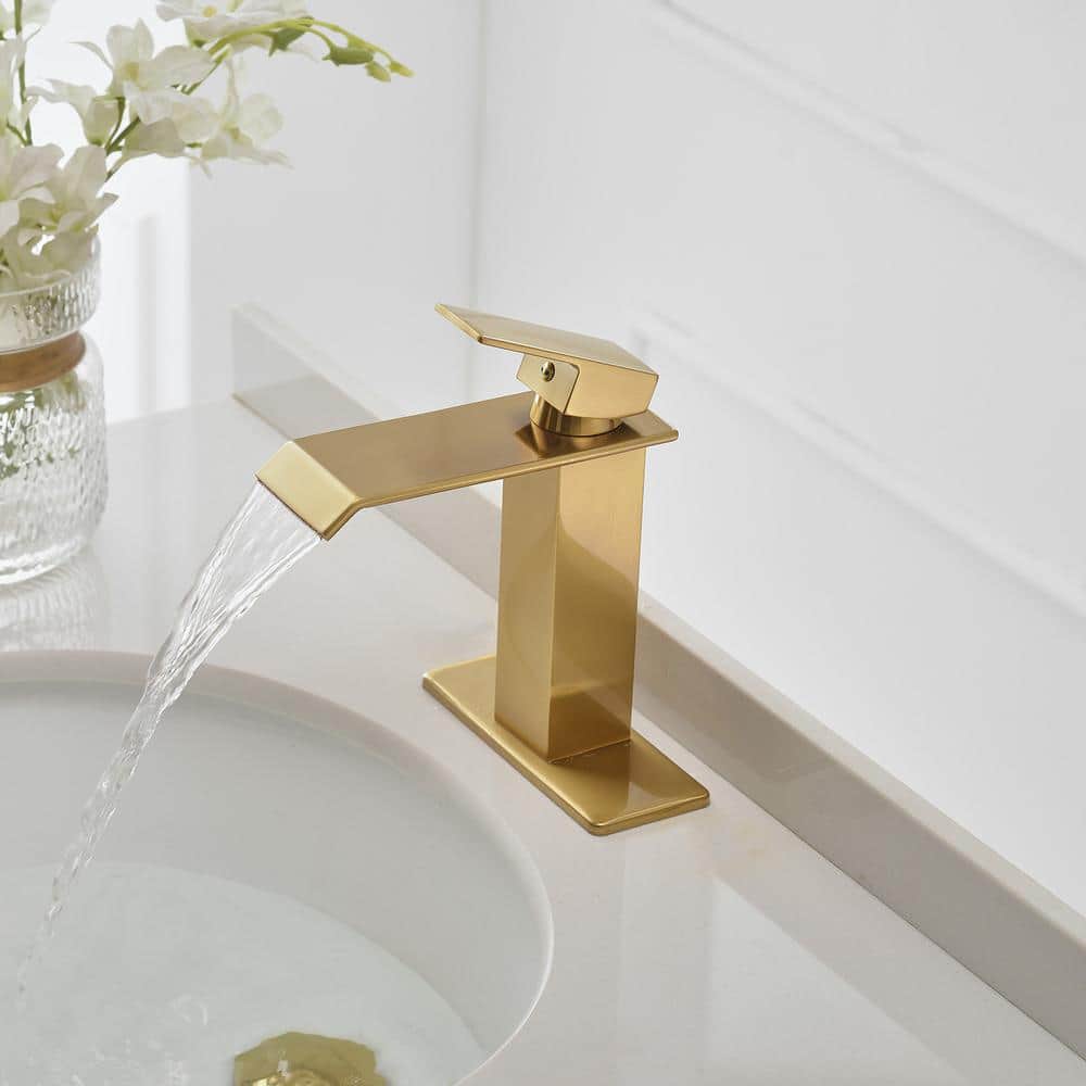 Brushed Gold Single-Handle Waterfall Bathroom Faucet with Pop-Up Drain