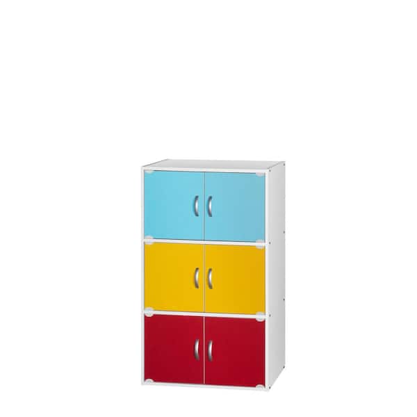 HODEDAH 41 in. Rainbow 3-shelf Standard Wood Bookcase with Doors