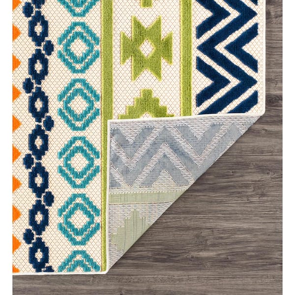 World Rug Gallery Bohemian Border Indoor/Outdoor Area Rug - Blue 7'10 x 10