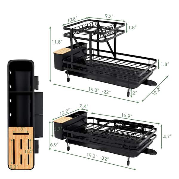 Mainstays 2-Piece Plastic Kitchen Sink Set, Dish Rack with Slide-out Drip  Tray, Black