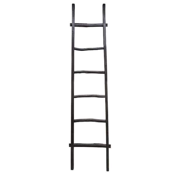 76 in. Tall Black Fir Wood Freestanding Decorative Bookcase Ladder