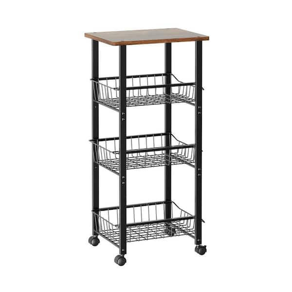 4-Shelf Black Slide-Out Mesh Basket Rolling Utility Kitchen Storage Cart with Table Top Wheels Organizer
