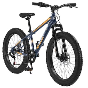 24 in Blue Steel Mountain Bike with Dual Disc Brake and Fat Tire