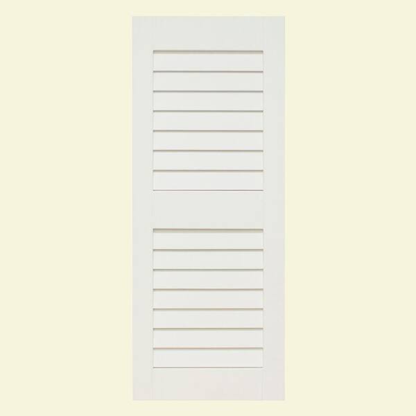 Unbranded Plantation 14 in. x 59 in. Solid Wood Louver Exterior Shutters 4 Pair Primed-DISCONTINUED