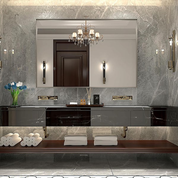 Staykiwi 48 in. W. x 30 in. H Rectangular Framed Wall Bathroom Vanity Mirror in Silver