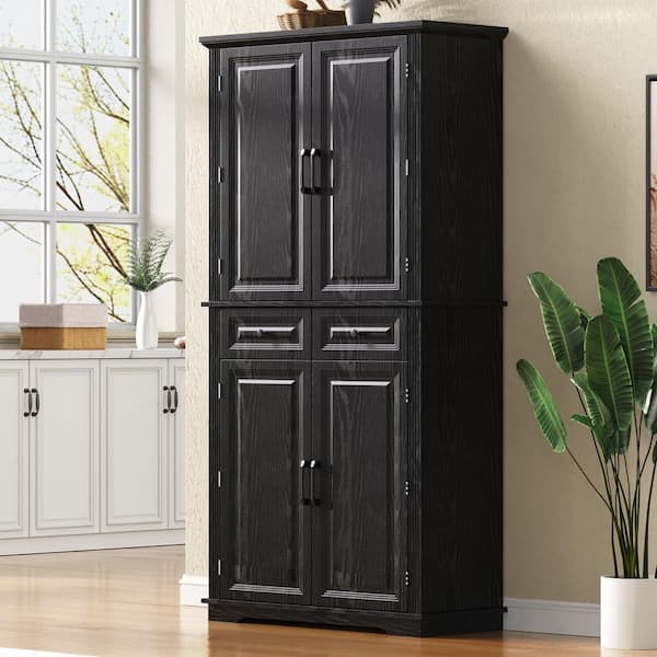 Raine Black 71.2 in. Kitchen Pantry Storage Cabinet with Pull-Out Shelves, Drawers and Door Shelves