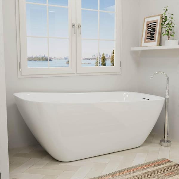 Mokleba 59 in. Acrylic Freestanding Bathtub Flatbottom Soaking SPA Tub ...