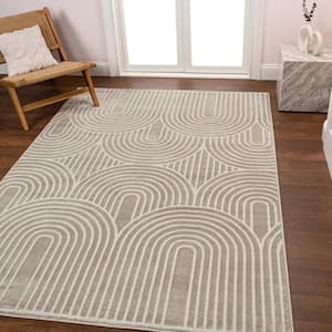 Ariana MidCentury Art Deco Striped Arches 2-Tone High-Low Beige/Cream 3 ft. x 5 ft. Area Rug