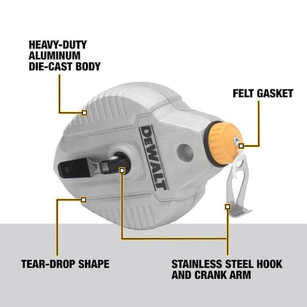 DEWALT 100 ft. Cast Aluminum Chalk Reel with Red Chalk