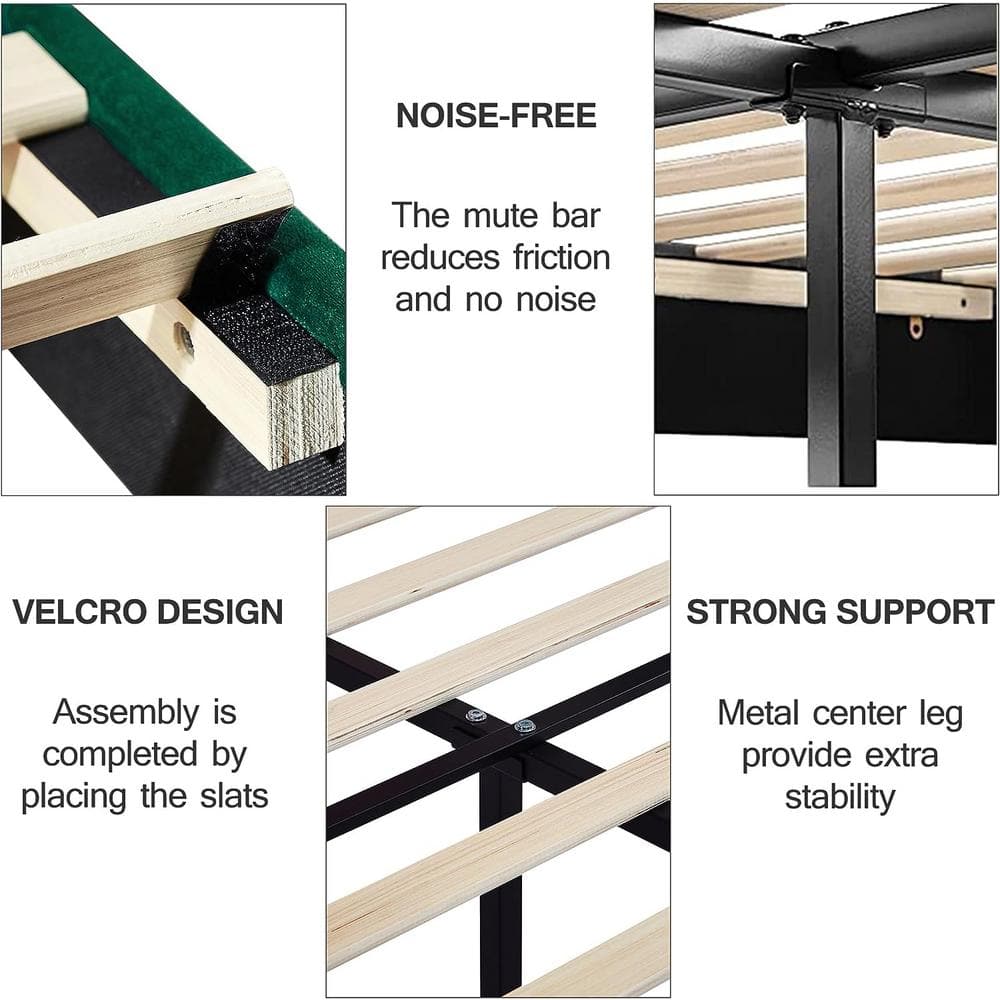 Upholstered Bed Frame, Full Platform Bed Frame with Adjustable Headboard, Strong Wooden Slats Support, Beige - thumbnail 10