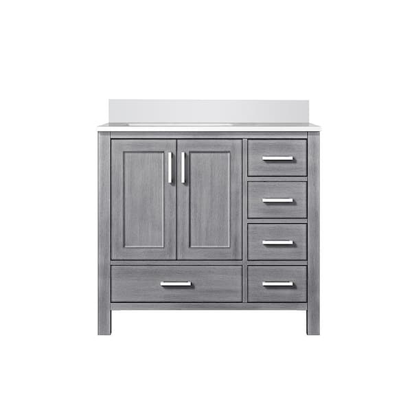 Jacques 36 in. W x 22 in. D Left Offset Distressed Grey Bath Vanity and Cultured Marble Top