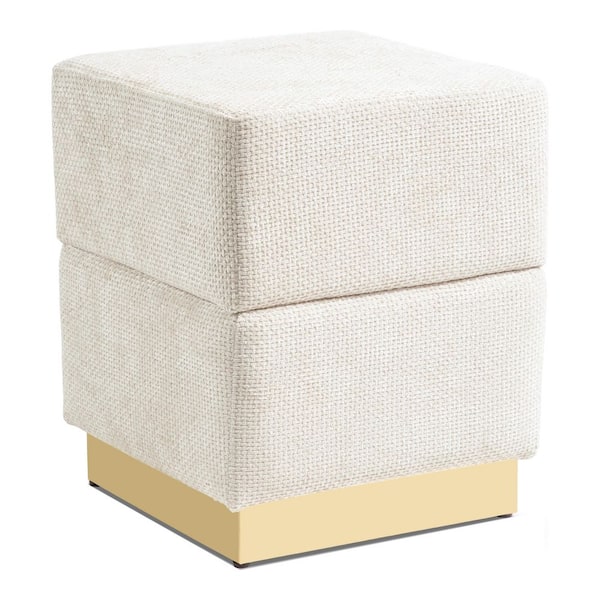 Ponzu Modern Beige Chenille Fabric Square Accent Ottoman Small (Under 22 in.) with Storage