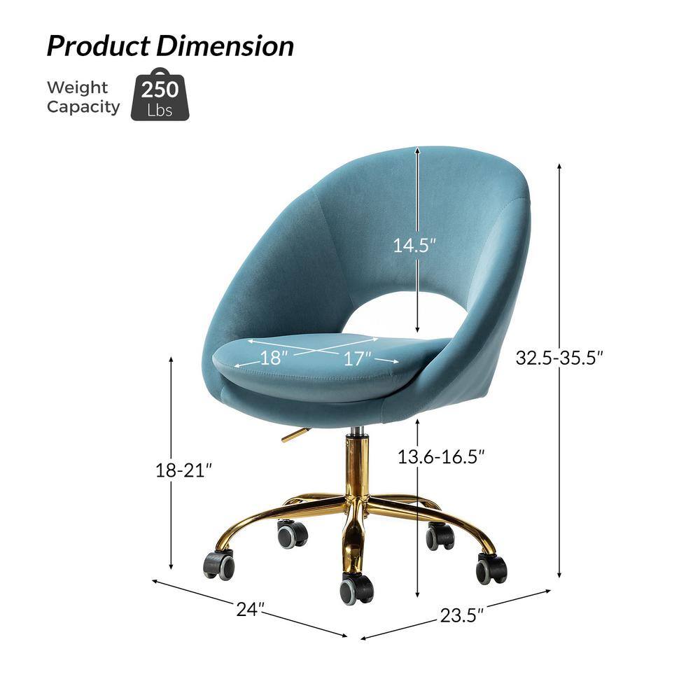 Berta Blue Velvet Swivel Task Chair with Adjustable Height