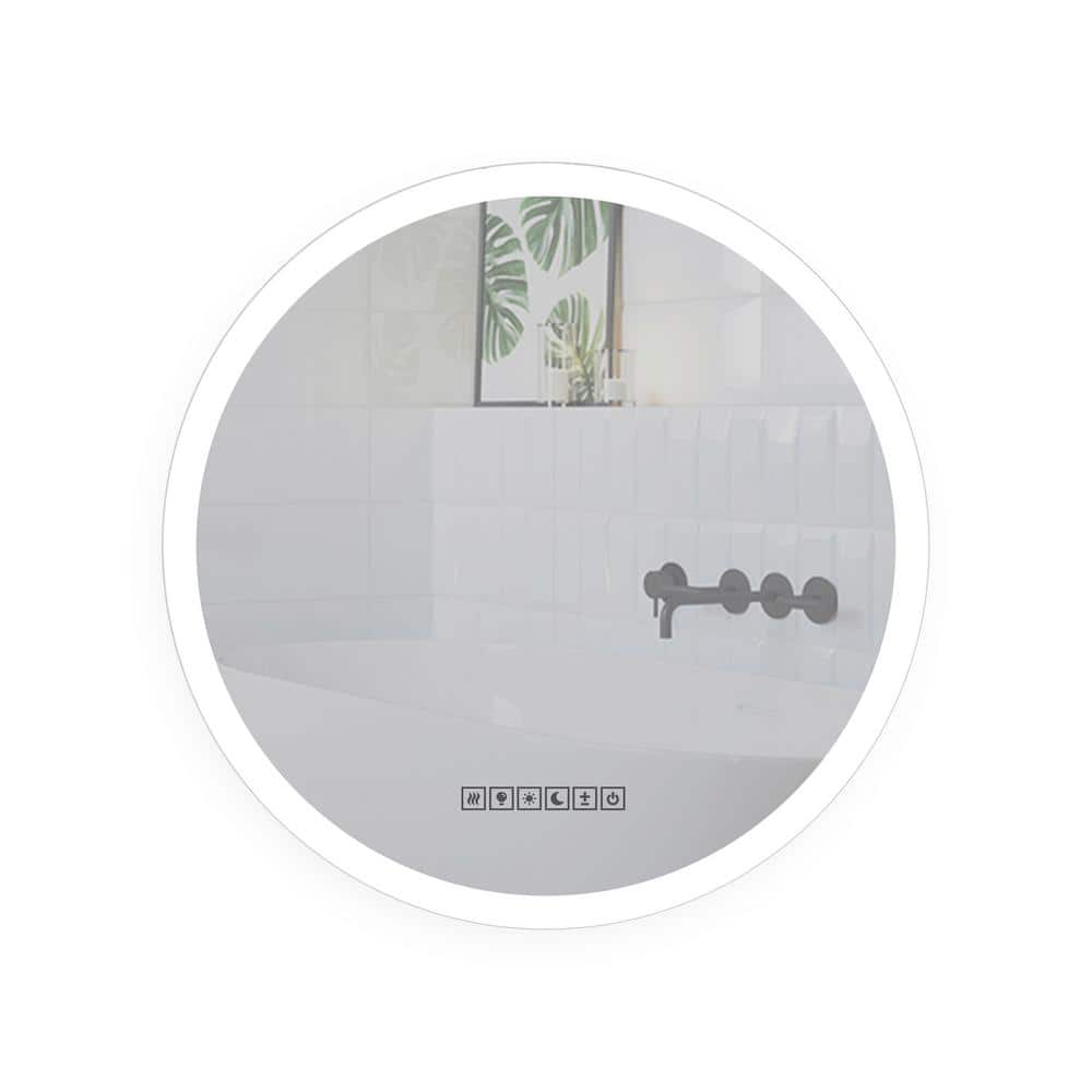 Elegant 28" Round Frameless LED Bathroom Mirror with Touch Sensor