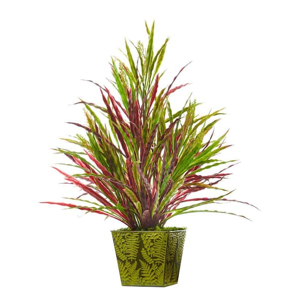 Nearly Natural 24 in. Fall Vanilla Grass Artificial Plant in Green Planter