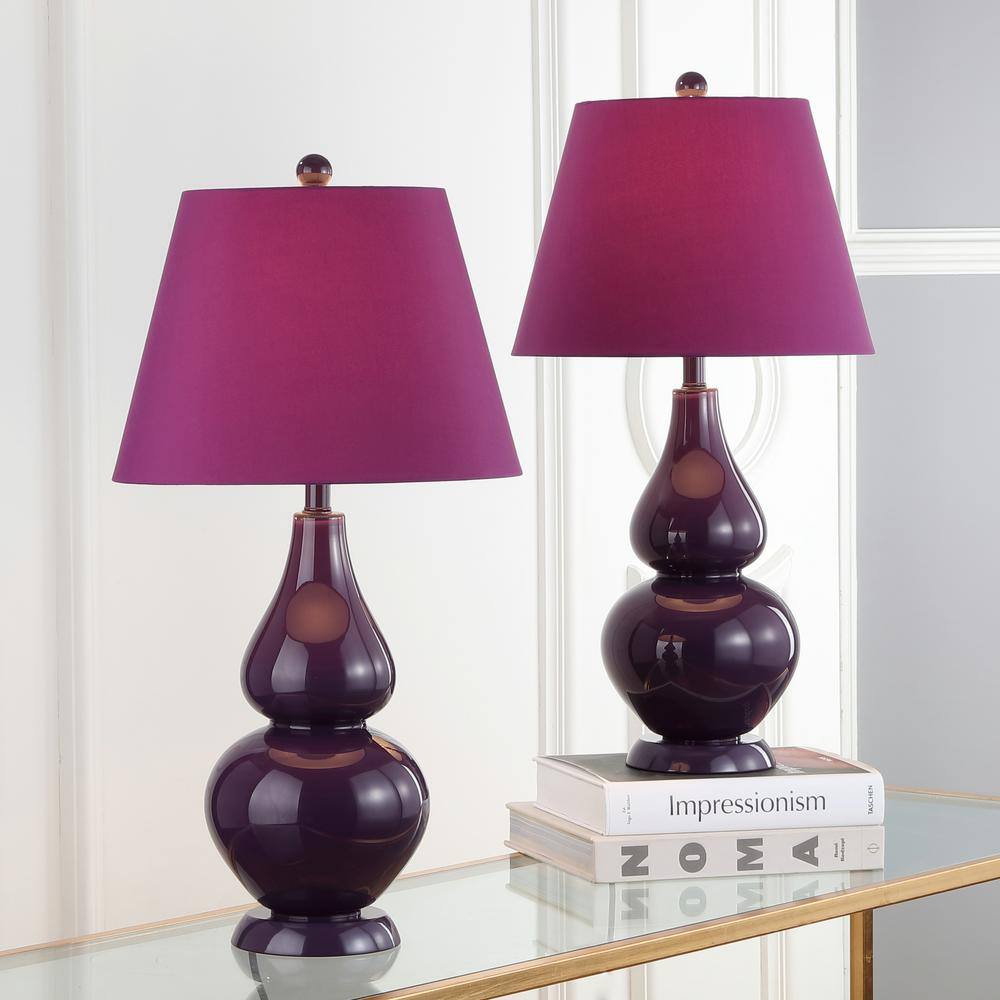 Cybil 26" Dark Purple Double Gourd Glass Table Lamp Set