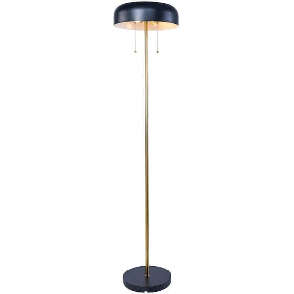 Avex 62 in. Black+Gold Modern 2-Light Standard Floor Lamp with Dome Shade