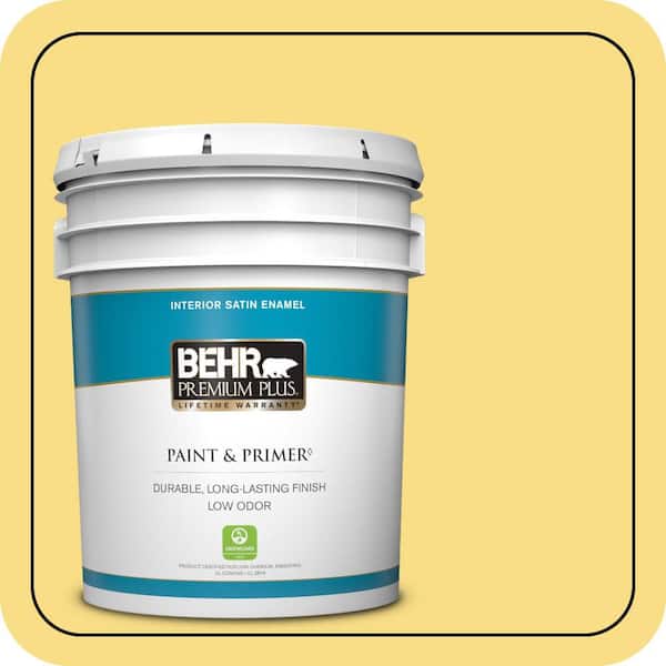 BEHR PREMIUM PLUS 5 gal. #390B-5 Bee Pollen Satin Enamel Low Odor Interior Paint & Primer
