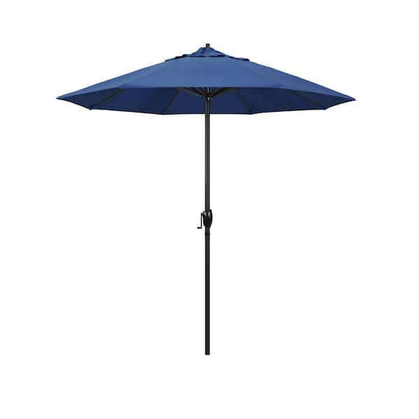 California Umbrella 7.5 ft. Black Aluminum Market Patio Umbrella Auto Tilt in Regatta Sunbrella