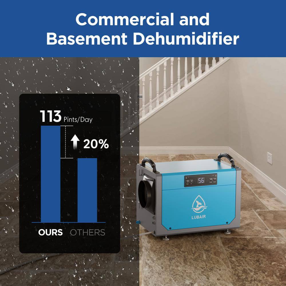 LUBAIR 113 Pints Blue Commercial Dehumidifier with Drain Hose